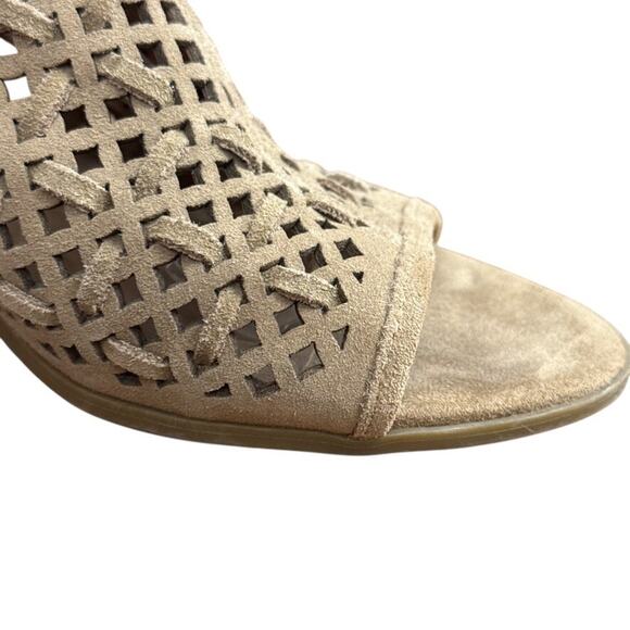 Franco Sarto Harlet 3 Leather Tan Beige Woven Chunky High Heels Sandals Shoes 8 - Picture 2 of 16